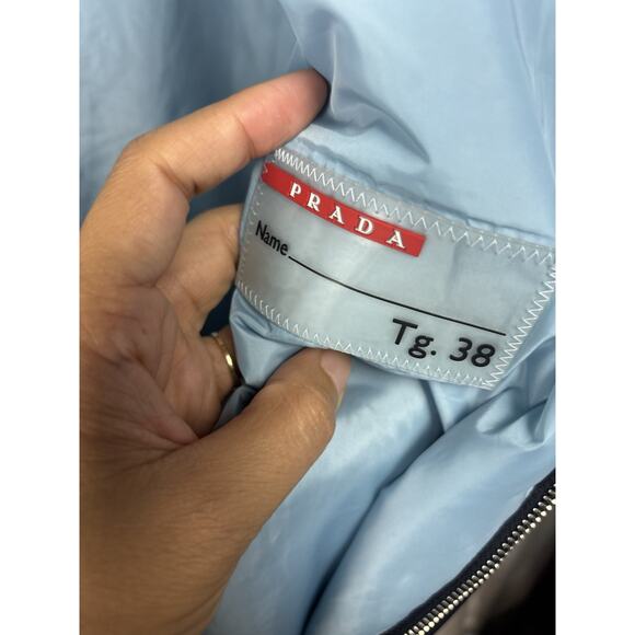 WOMENS PRADA Blue LONG NYLON PARKA HOODED SZ S/M 38 JACKET COAT PUFFY ART 29Y371 - Picture 10 of 11